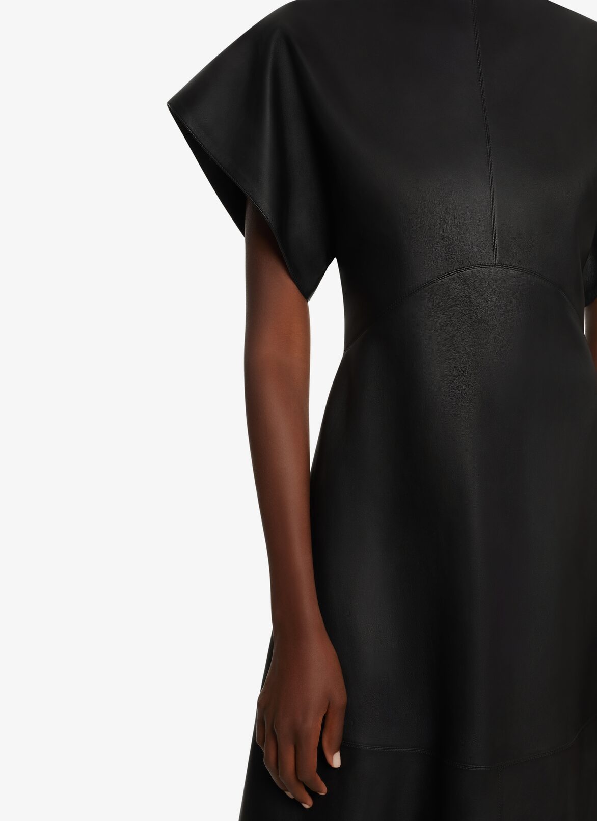 TRAPEZE LEATHER MIDI DRESS ALAÏA BLACK TRAPEZE LEATHER MIDI DRESS